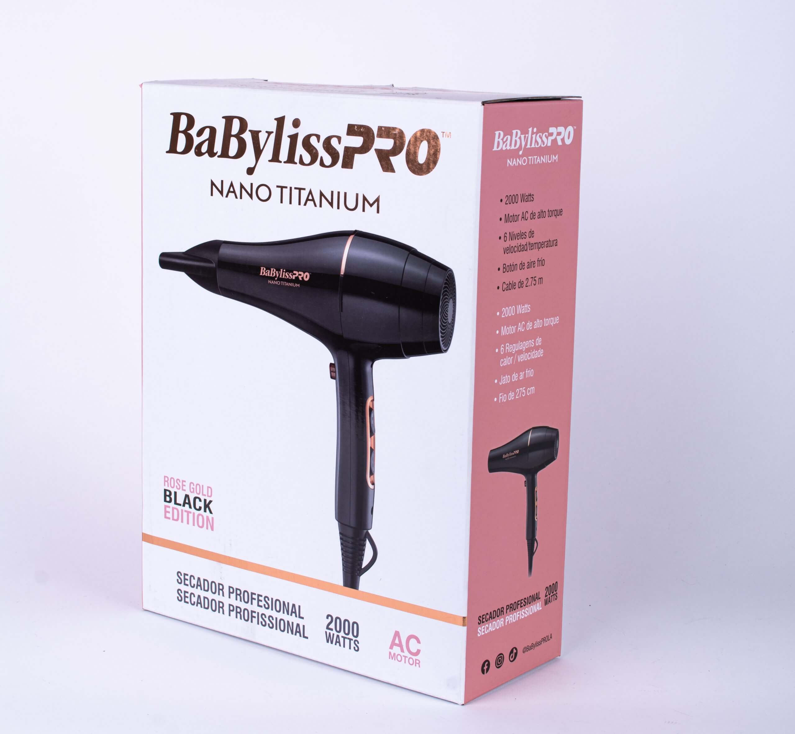 Secador de Cabelo Babyliss Pro Nano Titanium B6176UZ 220V - Preto/Rose Gold_Prime Barber Supply